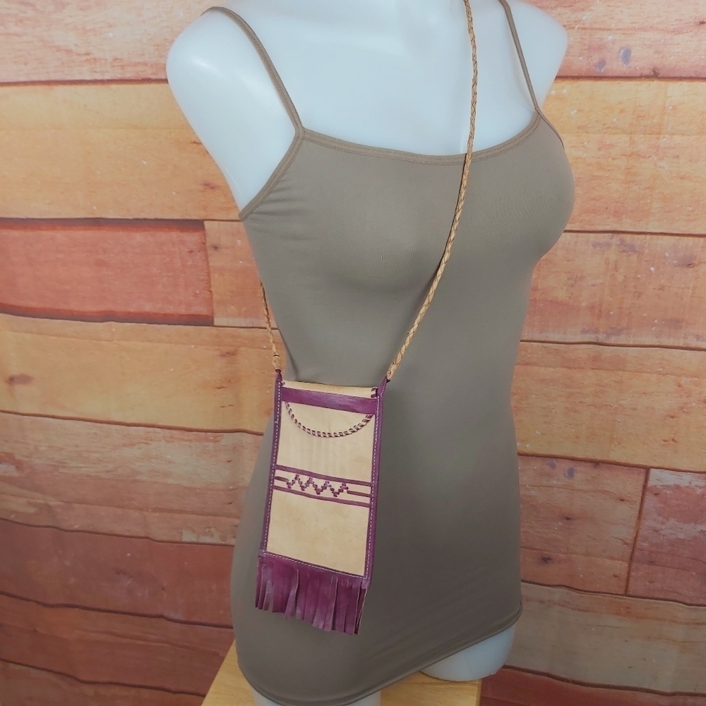 𝅺Handmade mini cross body leather purse with frange